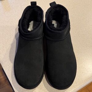 UGG Black Mini Suede Ankle Booties with Plush Lining